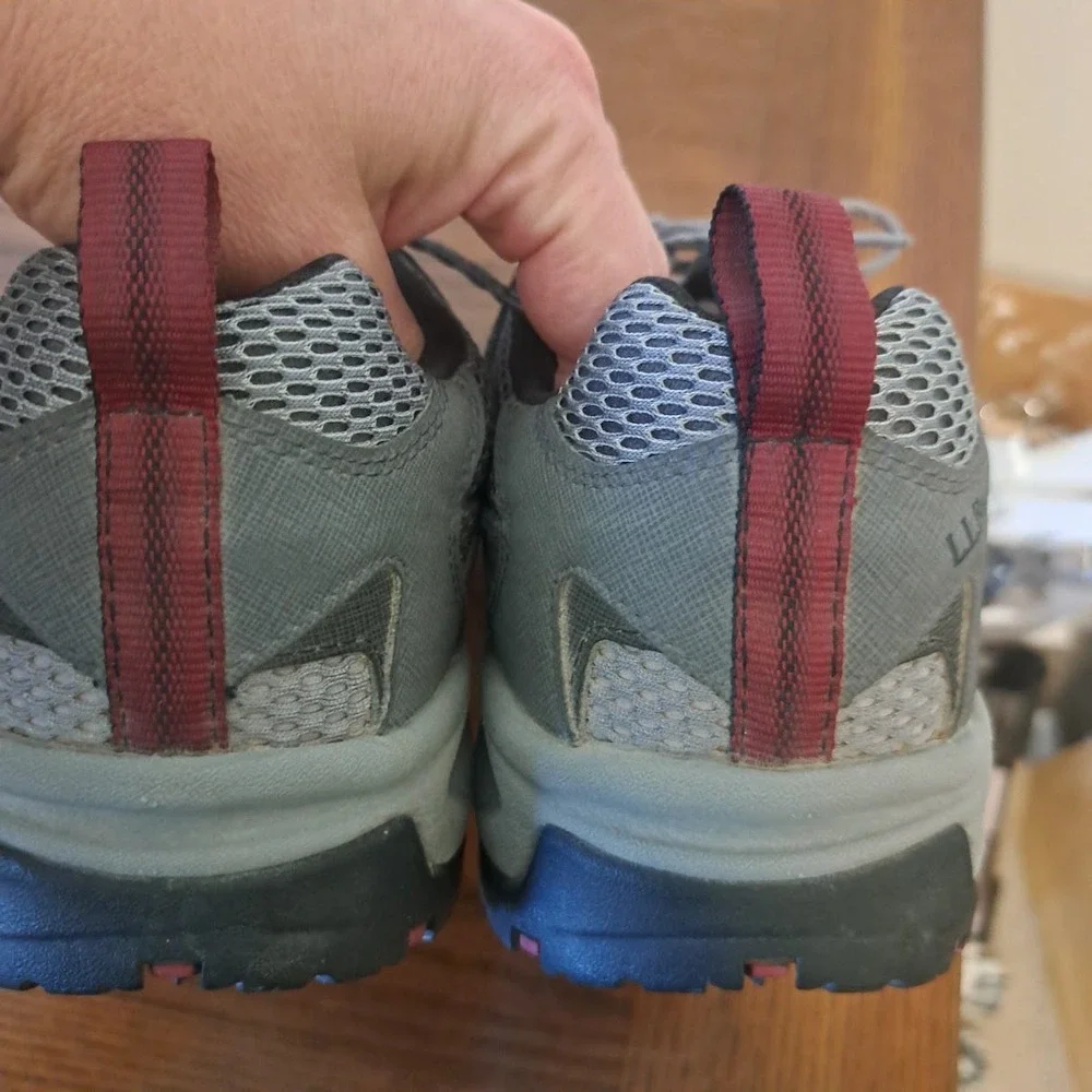 LL Bean Mens Gray Burgundy Mesh Hiking Trail Shoes 299933 Size 10 Medium